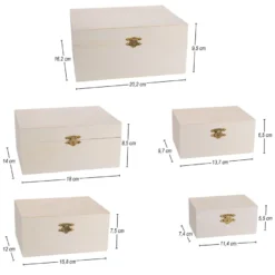 Boxen, Holz, rechteckig, verschiedene Größen, 5 Stück
