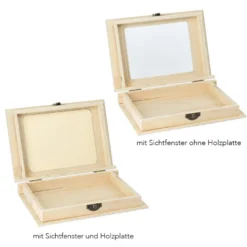Box mit Sichtfenster, Holz, rechteckig, 20cm x 14cm x 4,5cm