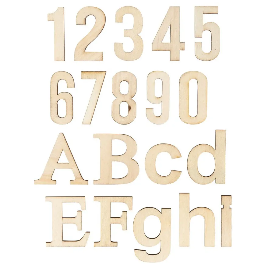Buchstaben & Zahlen, Holz, Groß- und Kleinbuchstaben A-Z, Zahlen 0-9, 124 Stück