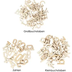 Buchstaben & Zahlen, Holz, Groß- und Kleinbuchstaben A-Z, Zahlen 0-9, 124 Stück