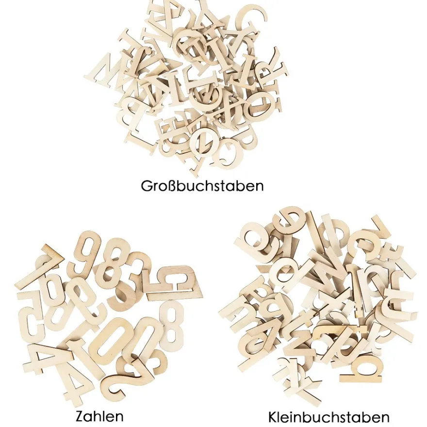 Buchstaben & Zahlen, Holz, Groß- und Kleinbuchstaben A-Z, Zahlen 0-9, 124 Stück