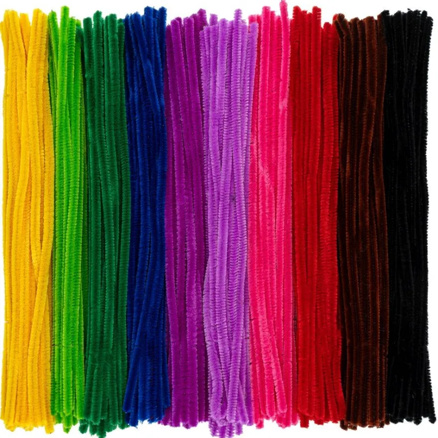 Chenille-Drähte, Farbsortierung 2, 30cm lang, Ø 6mm, 10 verschiedene Farben, 250 Stück