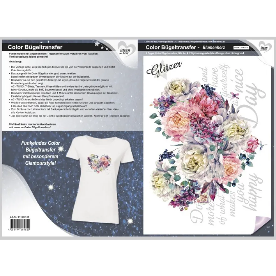 Color Bügeltransfer, Glitzer, DIN A4, Blumenherz