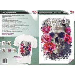 Color Bügeltransfers, 23,5cm x 34cm, filigran ohne Hintergund, Skull 'n' Roses