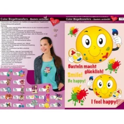 Color Bügeltransfers, DIN A4, Bastelsprüche, Smiley