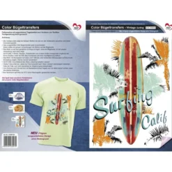 Color Bügeltransfers, DIN A4, filigran ohne Hintergund, Vintage Surfing