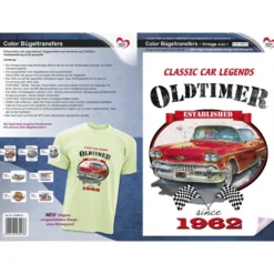 Color Bügeltransfers, DIN A4, filigran ohne Hintergund, Vintage Auto 1