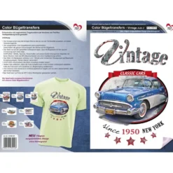 Color Bügeltransfers, DIN A4, filigran ohne Hintergund, Vintage Auto 2