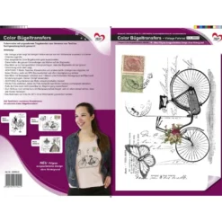 Color Bügeltransfers, DIN A4, filigran ohne Hintergund, Vintage Fahrrad