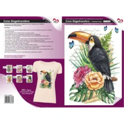 Color Bügeltransfers, DIN A4, filigran ohne Hintergund, Tropical Tukan