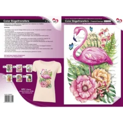 Color Bügeltransfers, DIN A4, filigran ohne Hintergund, Tropical Flamingo