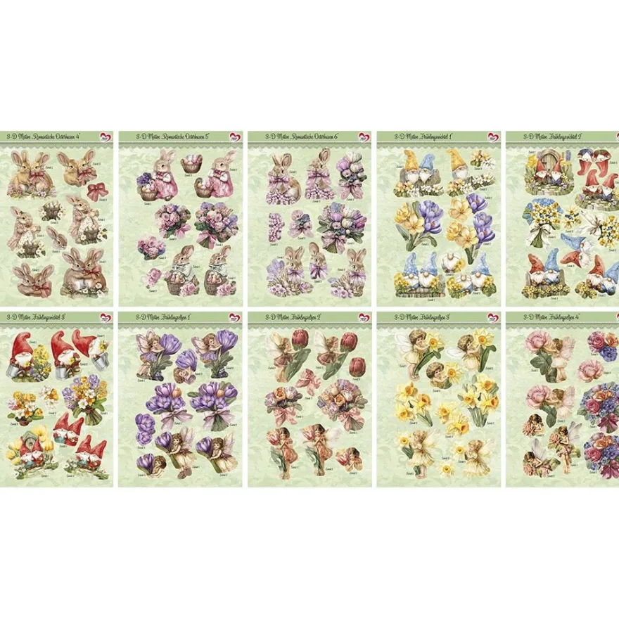 3-D Bastelbuch, Frühling- & Osterzeit, DIN A4, 250g/m², 20 Stanzbogen mit 60 3-D Motiven