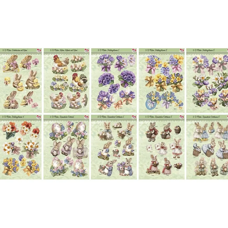 3-D Bastelbuch, Frühling- & Osterzeit, DIN A4, 250g/m², 20 Stanzbogen mit 60 3-D Motiven