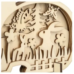 3-D Bausatz, Holzhase mit Frühlingsszene, 6 Elemente, inkl. 40 Klebepads, 9-teilig