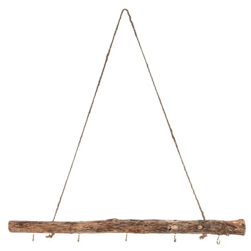 Deko-Ast, mit 5 Haken in Hellgold, 50cm lang, Ø 2 bis 3,5cm, mit Seil zum Aufhängen