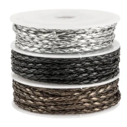 Dekoband, geflochten, metallic, Ø 3mm, versch. Designs & Farben, 3 Rollen