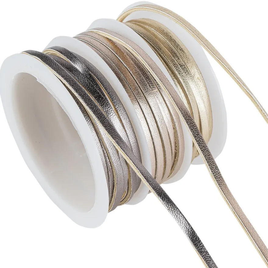 Dekoband, Kunstleder, metallic, 2,5mm breit, je 1,5m lang, versch. Designs & Farben, 3 Rollen