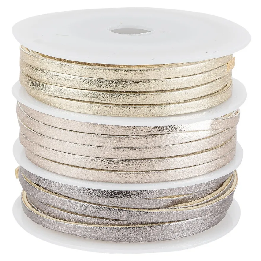 Dekoband, Kunstleder, metallic, 2,5mm breit, je 1,5m lang, versch. Designs & Farben, 3 Rollen