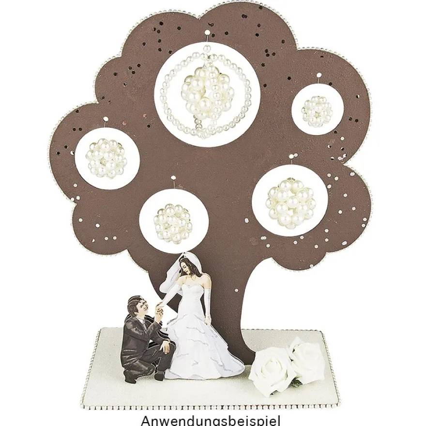 Deko-Baum aus Holz zum Aufstellen, 29,8cm x 25 cm, mit 5 kreisförmigen Aussparungen