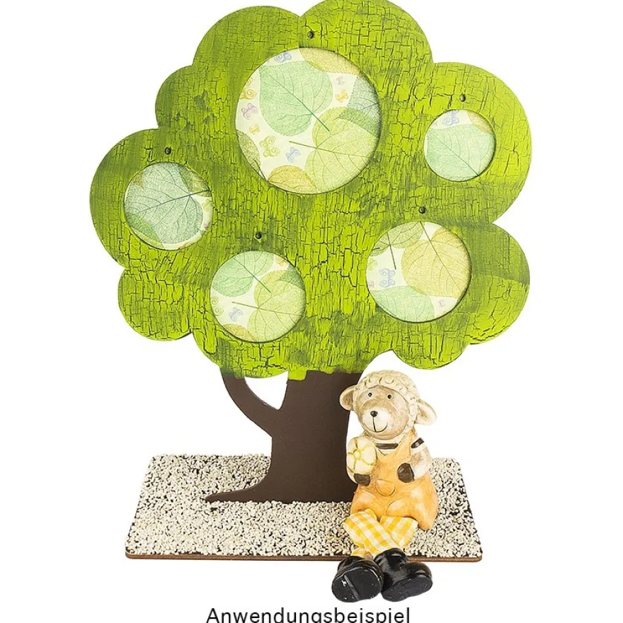 Deko-Baum aus Holz zum Aufstellen, 29,8cm x 25 cm, mit 5 kreisförmigen Aussparungen