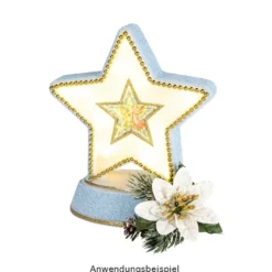 Deko-Blüten Weihnachtsstern 1, Ø 8cm, weiß mit grünen Blättern, 15 Stück