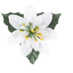Deko-Blüten Weihnachtsstern 1, Ø 8cm, weiß mit grünen Blättern, 15 Stück