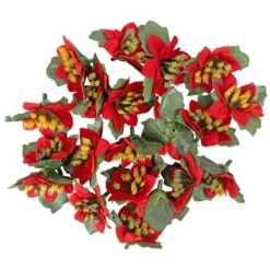 Deko-Blüten Weihnachtsstern 2, Ø 4cm, rot mit grünen Blättern, 20 Stück