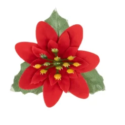 Deko-Blüten Weihnachtsstern 1, Ø 8cm, rot mit grünen Blättern, 15 Stück