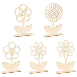 Deko-Blumen aus Holz zum Aufstellen, 14,5cm bis 15,5cm, 5 Stück