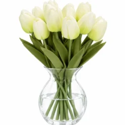 Deko-Blumen, Tulpen, 33cm lang, cremeweiß, realistische Optik, 10 Stück