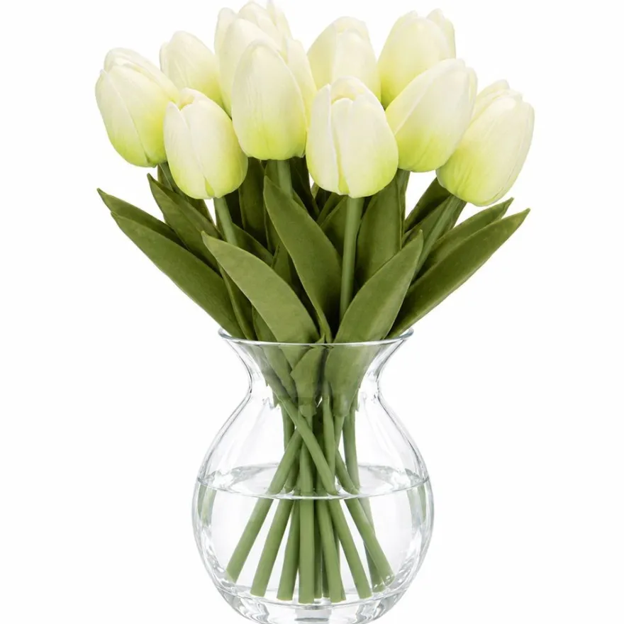 Deko-Blumen, Tulpen, 33cm lang, cremeweiß, realistische Optik, 10 Stück