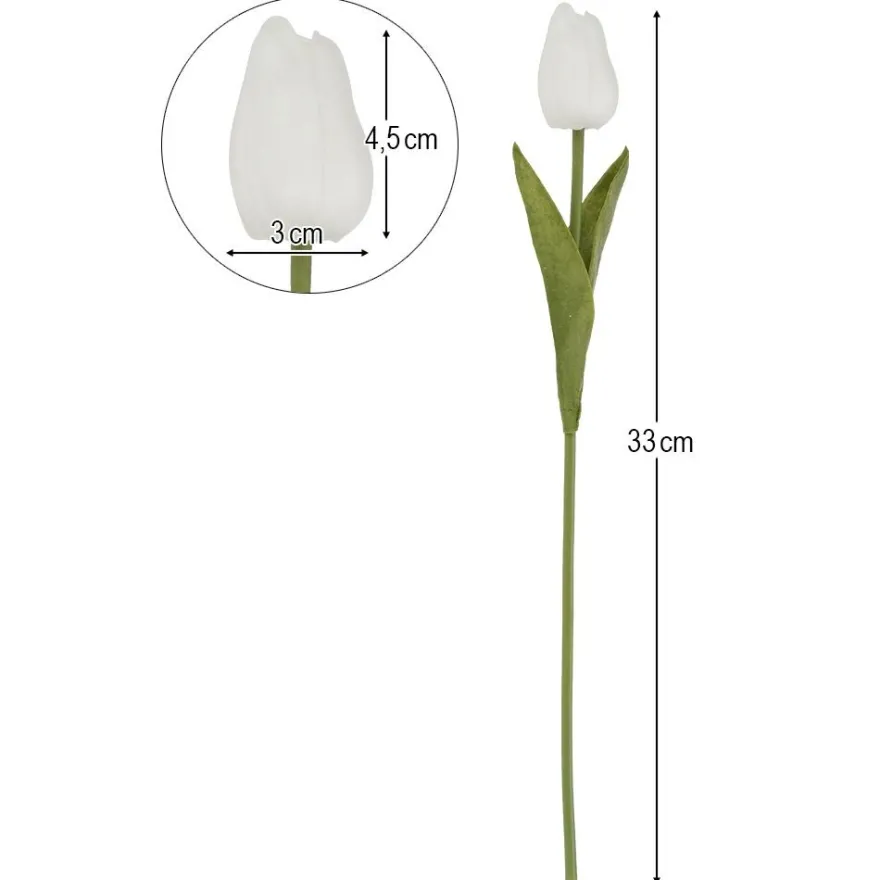 Deko-Blumen, Tulpen, 33cm lang, weiß, realistische Optik, 10 Stück