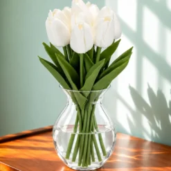Deko-Blumen, Tulpen, 33cm lang, weiß, realistische Optik, 10 Stück