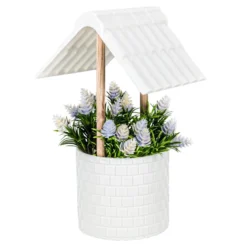 Deko-Brunnen mit Dach und Floristik, 21cm x 12,8cm x 11,2cm, Rohling, weiß