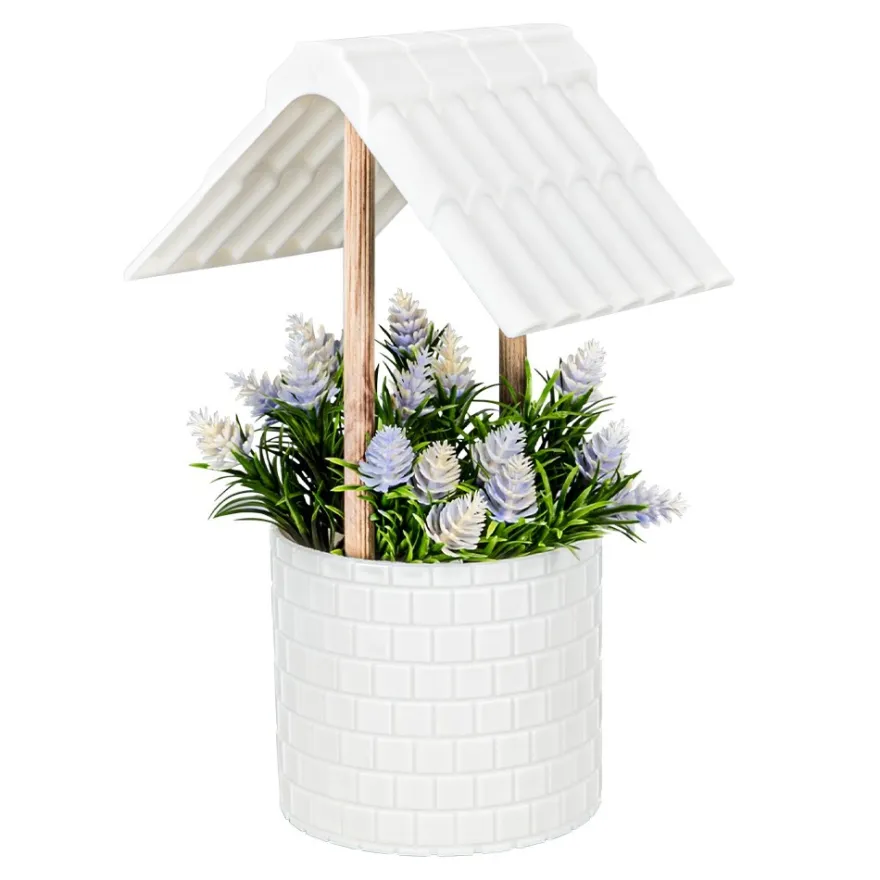 Deko-Brunnen mit Dach und Floristik, 21cm x 12,8cm x 11,2cm, Rohling, weiß