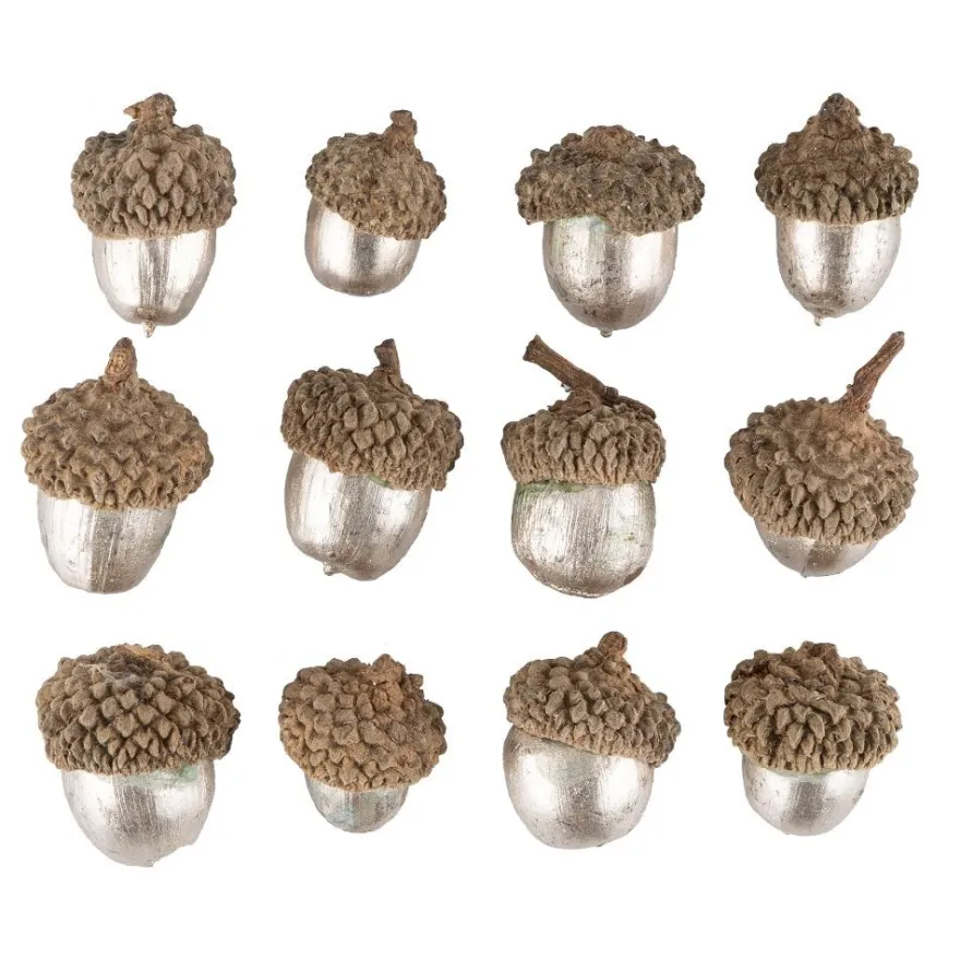 Deko-Eicheln, champagnerfarben, Ø1,5cm bis Ø2,3cm, 2,3cm bis 3,2cm lang, 12 Stück