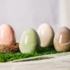 Deko-Eier, Perlmutt, 8cm hoch, Ø 6cm, creme, taupe, mint, rosé, 4 Stück