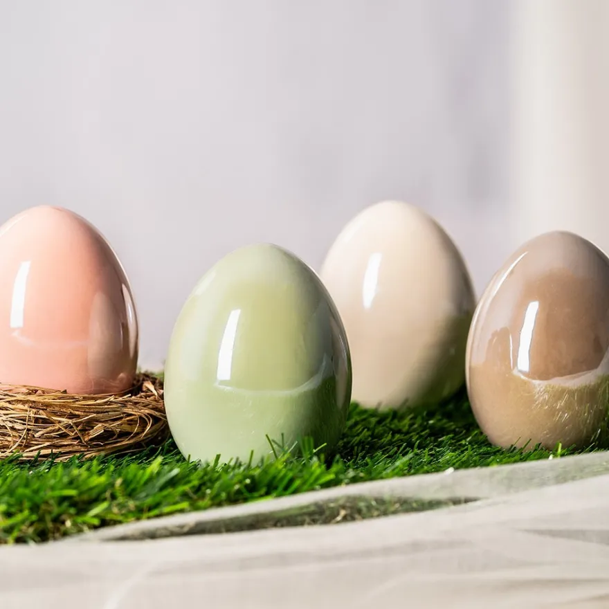 Deko-Eier, Perlmutt, 8cm hoch, Ø 6cm, creme, taupe, mint, rosé, 4 Stück