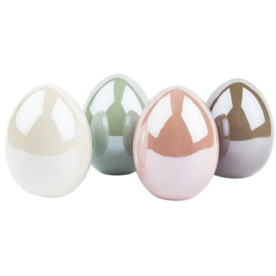 Deko-Eier, Perlmutt, 8cm hoch, Ø 6cm, creme, taupe, mint, rosé, 4 Stück