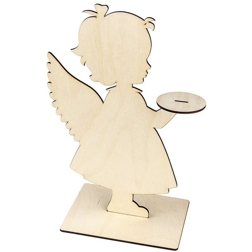 Deko-Engel aus Holz zum Aufstellen, 31cm x 19,2cm, mit Podest