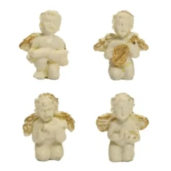 Deko-Engel, Steinharz, weiß-angegoldet, 2,7 x 3 cm, 8er Set