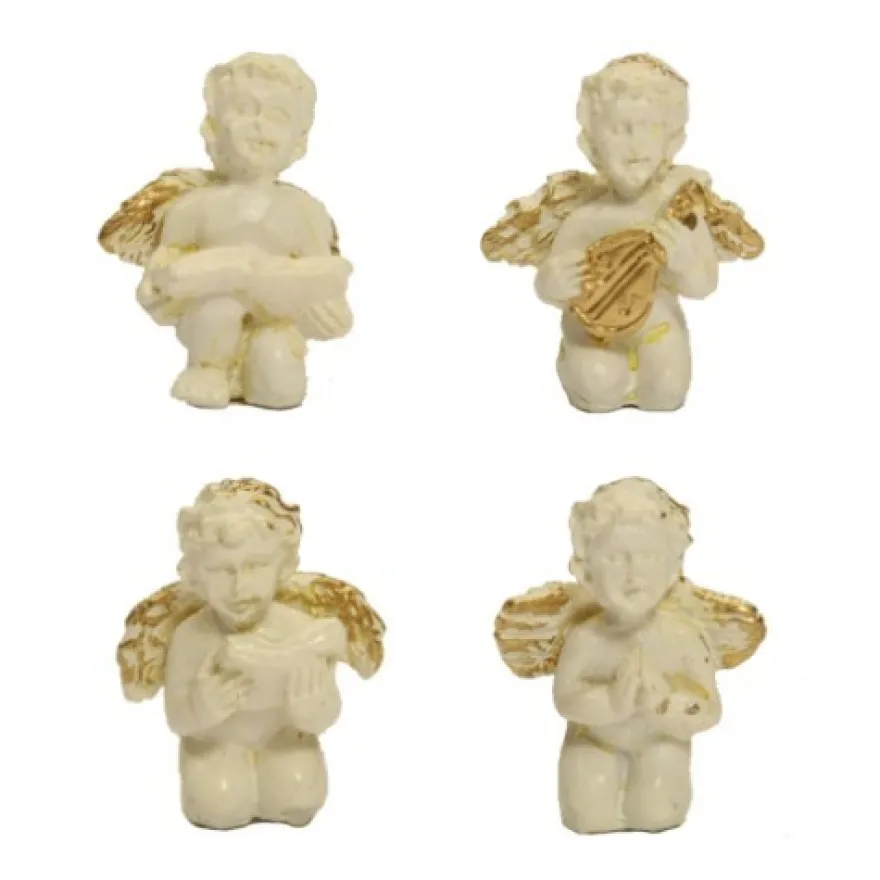 Deko-Engel, Steinharz, weiß-angegoldet, 2,7 x 3 cm, 8er Set
