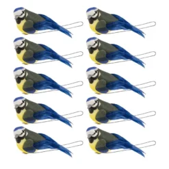 Deko-Federvögel, Blaumeisen, 2,2cm x 5,5cm x 3cm, 10 Stück