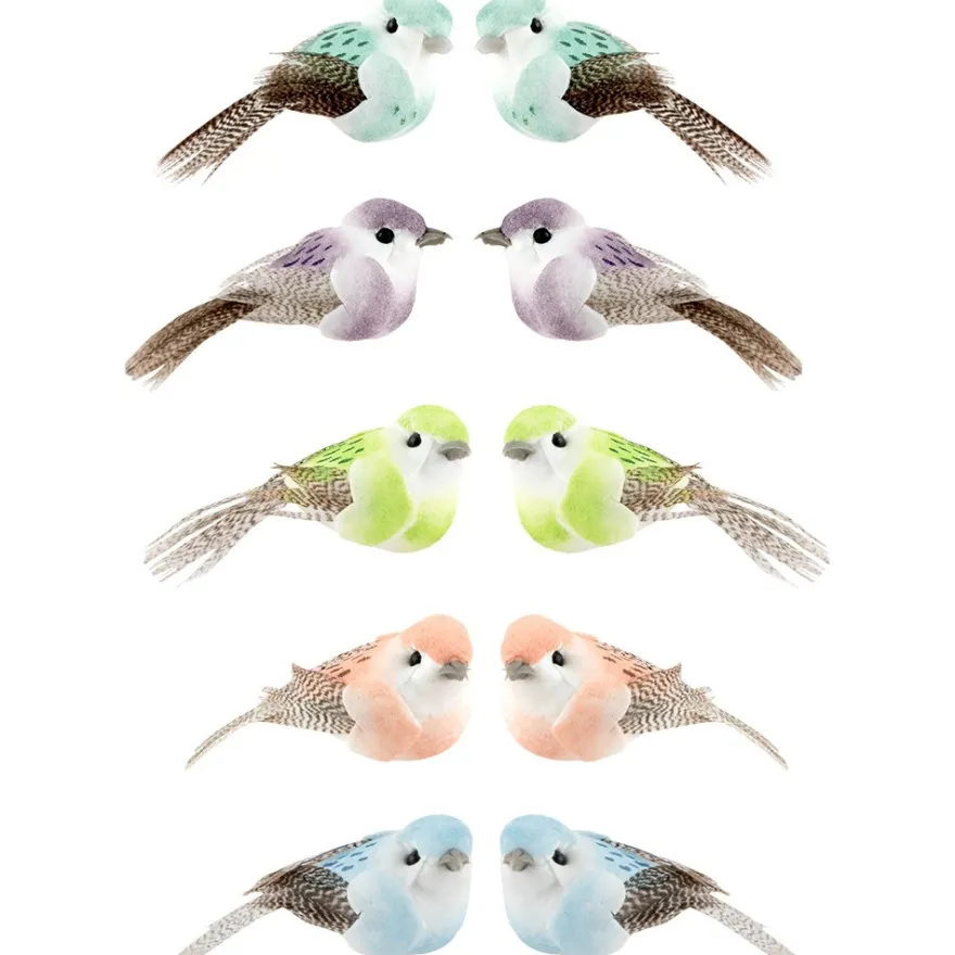 Deko-Federvögel, 5cm x 2,4cm x 2,3cm, 5 verschiedene Farben, 10 Stück