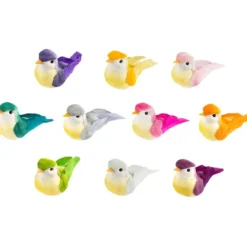 Deko-Federvögel, 6cm x 2,5cm x 3cm, verschiedene Farben, 10 Stück