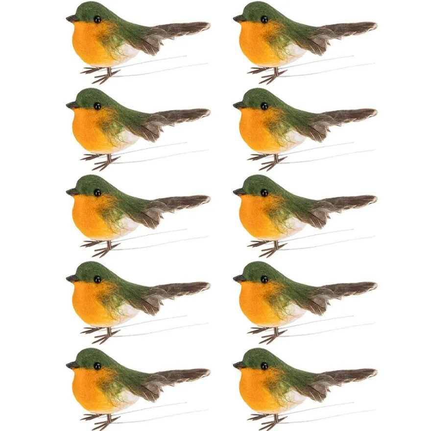 Deko-Federvögel, Rotkehlchen, 2cm x 6,5cm x 3,8cm, 10 Stück