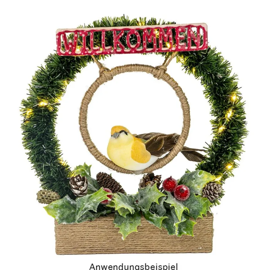 Deko-Federvögel, Sortierung 1, 3,3cm x 8cm x 3,2cm, je 2x gelb, rosa, dunkelgrün, 6 Stück
