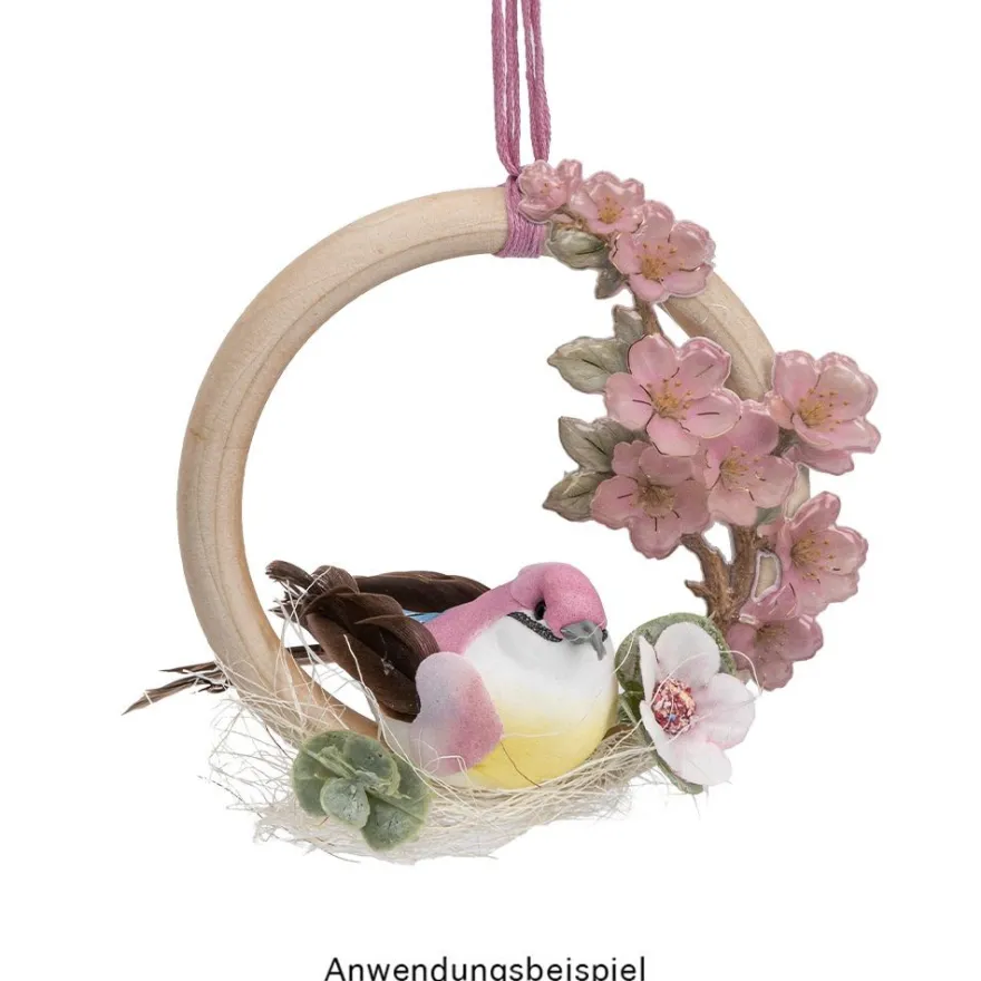 Deko-Federvögel, Sortierung 1, 3,3cm x 8cm x 3,2cm, je 2x gelb, rosa, dunkelgrün, 6 Stück
