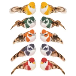 Deko-Federvögel, Sortierung 4, 2,2cm x 5cm x 2,5cm, 5 Farben, 10 Stück