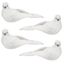 Deko-Federvögel, Taubenpaar 2, 5,3cm x 13cm x 6,7cm, weiß, 4 Stück